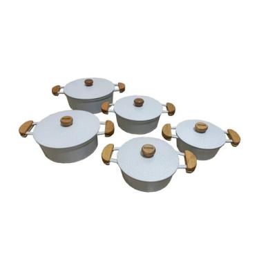 Imagem de Jogo 5 Panelas Alumínio Fundido Branca Tampa Pesada Extang - Extang Al