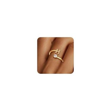 Imagem de Eaciy Anéis de ouro para meninas e mulheres - Anéis delicados banhados a ouro 14K com letras ajustáveis, presentes para meninas adolescentes, presente de aniversário para meninas, sem manchas, Latão