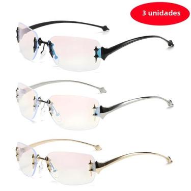 Imagem de Óculos De Sol Femininos Retrô Sem Aro De Metal 3 Peças Anti Luz Azul D