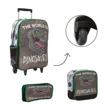 Imagem de Kit Bolsa Escolar Masculina Dinossauro Rodas Passeio Creche - Toys 2U