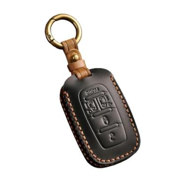 Imagem de Capa de couro artesanal para chave remota de carro, bolsa de proteção, compatível com Chrysler PACIFICA Mini Van 2017 2018 2019(5 Buttons Black)