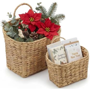 Imagem de Conjunto de 2 cestas de vime para organizar, porta da frente, correio, flores – cestas de parede de tecido para armazenamento