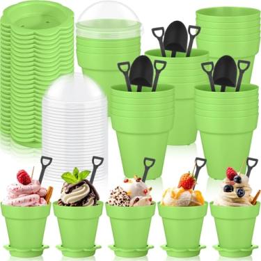 Imagem de Honeydak Pacote com 25 potes de sobremesa, copos de plástico para bolo com tampa, pá, colher, mini vaso de flores, copos de sobremesa, sorvete, iogurte, cupcake, recipientes para suprimentos de festa