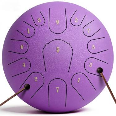 Imagem de Tambor de chuva para jardim externo, tambor de língua de aço, instrumentos musicais de 30,5 cm, instrumento de percussão de tambor manual, com bolsa macia, livro de música, 2 marretas (roxo, 30,5 cm