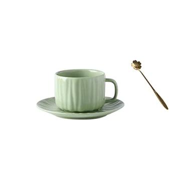 Imagem de KEG801302 Conjunto de xícaras de café vintage de 250 ml, xícara e prato de cerâmica de alta beleza para uso doméstico requintado copo de água e copo de água (verde)