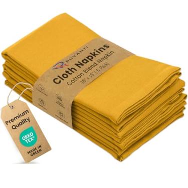 Imagem de RUVANTI Conjunto De 6 Guardanapos Pano Ruvanti, 45X45 Cm, Laváveis, Macios, Duráveis, Absorventes, Mistura Algodão. Jantar À Mesa Para Hotel, Almoço, Restaurante E Festas Casamento - Mostarda