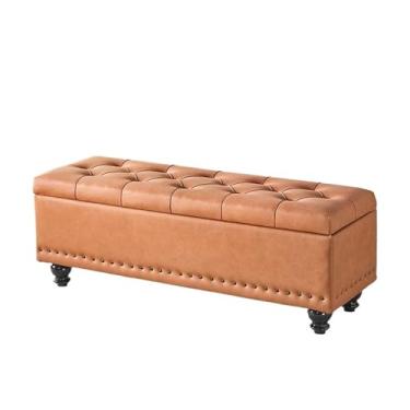 Imagem de Banco de armazenamento moderno, banco otomano de armazenamento, otomano moderno com botões tufados para quarto, sala de estar, fim da cama, corredor – descanso de pé grande otomano com dobradiças de