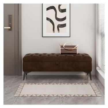 Imagem de KEG801302 Banco de armazenamento moderno banco de entrada moderno banco de extremidade da cama banco otomano estofado de veludo bancos de quarto para pé da cama banco tufado banco de apoio para os pés