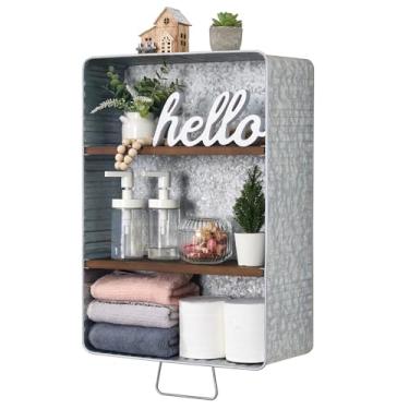 Imagem de WOODEXPE Banheira galvanizada de 55,88 cm L com prateleiras, decoração de banheiro rústica prateleira de banheiro de fazenda rústica