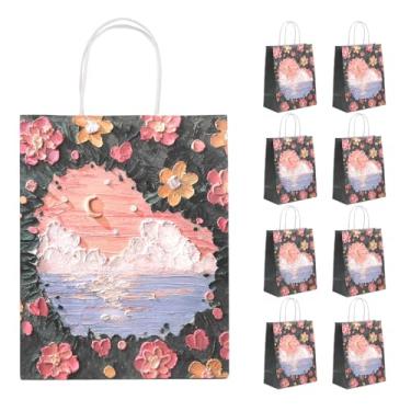 Imagem de DONQE 9 sacos de papel para presente com alças 21 x 10 x 10 cm x 10,160 cm, sacos de presente a granel, reutilizáveis para lembrancinhas de festa para aniversário, casamento, dia dos namorados, dia