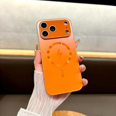 Imagem de SFDSUH Capa para iPhone 15 Pro Max com lente de vidro, conector Lightning, janela de dissipação de calor e cobertura total (Para iPhone 15 Pro Max/Laranja)