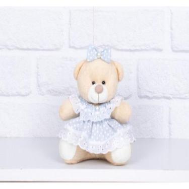 Imagem de URSO TEDDE 12cm VESTIDO POÁ CINZA - CKD CONFECCOES, Pelucia doce de le