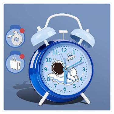 Imagem de Despertador para quarto, despertador para pessoas com sono pesado, adultos, crianças, quartos, adolescentes, sem tique-taque, sino duplo, despertador com luz de fundo, relógio de mesa (azul)