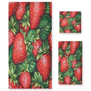 Imagem de xigua Conjunto de toalhas de banheiro de morangos vermelhos absorvente macio 3 peças toalha de banho toalha de mão toalhas decorativas para banheiro, academia, hotel, praia, piscina