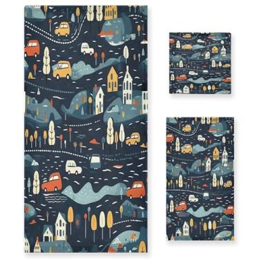 Imagem de xigua Conjunto de toalhas de banheiro de carros de desenho animado absorvente macio 3 peças toalha de banho toalha de mão toalhas decorativas para banheiro, academia, hotel, praia, piscina