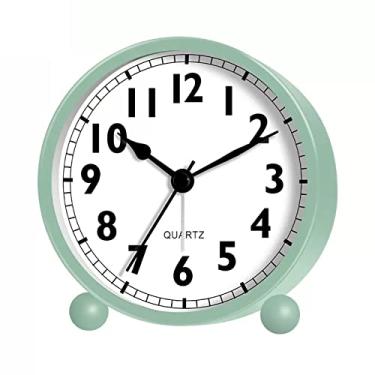 Imagem de Despertador para quarto, despertador redondo, silencioso, sem tique-taque, pequeno relógio com luz noturna, operado por bateria, para quarto, cabeceira, relógio de mesa (verde)