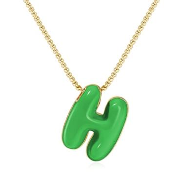 Imagem de KissYan Colar com letras de bolha, banhado a ouro 14 K, pingente de caixa com inicial de balão colorido, joia delicada para presente, Adjustable, Cobre, Sem Pedra Preciosa