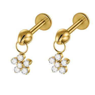 Imagem de 2 peças de pingente de coração e lua borboleta Labret Piercing G23 titânio zircão embutido 16 g brincos tragus delicada cartilagem hélice concha lóbulo lábio monroe piercing joia (pingente de ouro