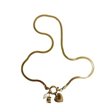 Imagem de tincolia Colar feminino de aço inoxidável estilo europeu e americano corrente de osso de cobra com pingente de coração de 26 letras