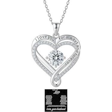 Imagem de Colar de coração gravado para esposa com caixa de presente rosa premium, "I Love You Forever and Always Sparkling Heart", prata 925 To My Wife, presente de aniversário de casamento e aniversário