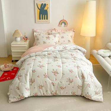 Imagem de Joyreap Jogo de lençol Queen com estampa de flores rosa, 4 peças, microfibra escovada, ultramacia, inclui 1 lençol de cima, 1 lençol com elástico, 2 fronhas