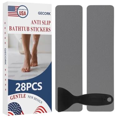 Imagem de Gecork 28 peças adesivos antiderrapantes para piso de chuveiro com adesivo forte, invisível e durável, adesivos de chuveiro antiderrapantes com raspador para banheira, piscinas e escadas (cinza