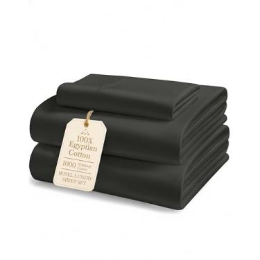 Imagem de LANE LINEN Lençóis duplos extralongos 100% algodão egípcio - 1000 fios, algodão mercerizado de fibra longa, sem fiapos, tecido de cetim sedoso resistente ao desbotamento para uma boa noite de sono