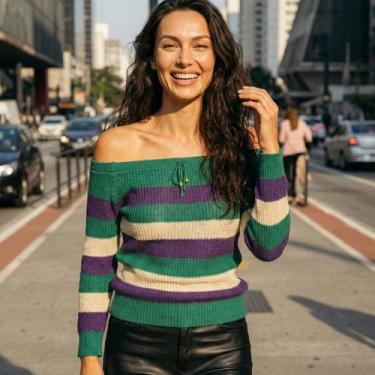 Imagem de Blusa Tricot Ombro A Ombro Listrada - Vitrine Collection, Verde, U