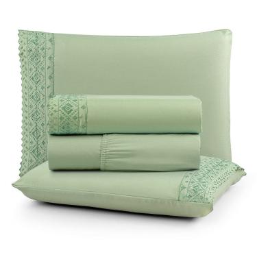 Imagem de Jogo Cama king Cherry Bordado Inglês 4pç 100% Poliéster - Verd_Fol
