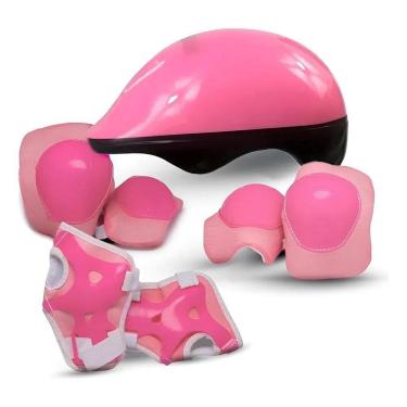 Imagem de Kit Proteção Infantil Capacete Joelheira Cotoveleira Rosa