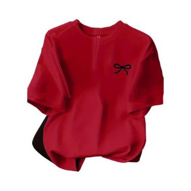 Imagem de Camiseta Feminina Preta Com Estampa De Laço, Casual, De Manga Curta, C