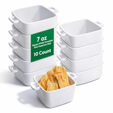 Imagem de Pratos de caçarola branca de 198 g, 10 pratos de assar brancos quadrados - Seguro para o forno, resistente a lascas, pratos de caçarola de porcelana branca com alças, para lanches, molhos ou sobremesas - Utensílios para restaurante