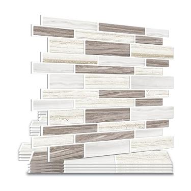 Imagem de Adesivo de parede com 5 folhas, adesivo 3D, adesivo à prova d 'água, azulejos de papel de parede adesivos cortáveis, decoração de parede para cozinha, banheiro, azulejo de parede (marrom)