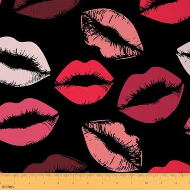 Imagem de Tecido Lábios Vermelhos para Uso Externo da The Yard, Moderna Fashiona Lady para Mulheres Adultos Amantes de Artesanato, Batom Estilo Romântico Tecido Estofado para Quilting Suprimentos de Costura, 2