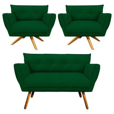 Imagem de Kit 01 Namoradeira E 02 Poltronas Anitta Suede Verde