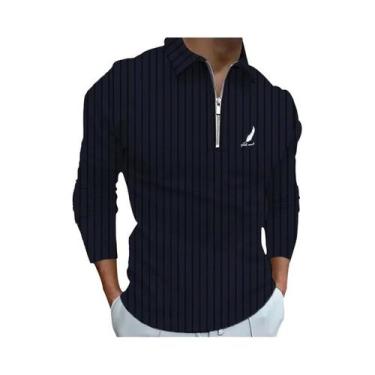 Imagem de Camisa Polo Masculina De Manga Longa Casual Para Negócios Com Estampa 