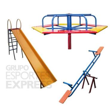 Imagem de Playground Three Escorregador Carrossel Gangorra Cód. 1550 - Esportes 
