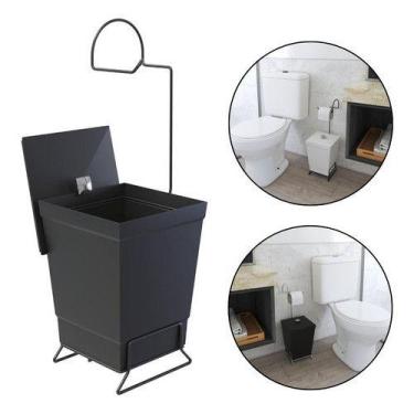 Imagem de Lixeira Suporte Papel Higiênico 2 Em 1 Banheir 6,5ll - - Stolf, Preto