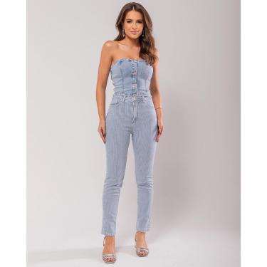 Imagem de CALÇA SARJA MOM FEMININA CINTURA ALTA LISTRADA-Feminino