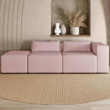 Imagem de Sofá 4 Lugares 283cm com Puff Esquerdo Fay Veludo Rose Z55 - Mpozenato