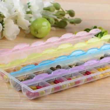 Imagem de Porta Comprimidos Semanal 28 Divisórias Com Tampas Coloridas Para Remédios E Suplementos