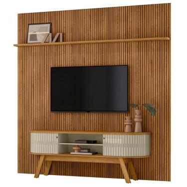 Imagem de Painel Bancada Tv 75 Polegadas 245x238 Cm Laguna Madetec Cumaru Opala