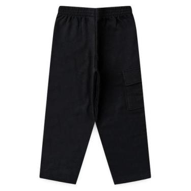 Imagem de Calça Inverno Menino Preto Com Bolso Cargo Lapela em Moletom - Molekad