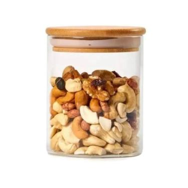Imagem de Pote Hermético De Vidro Com Tampa De Bambu 450Ml Mantimentos