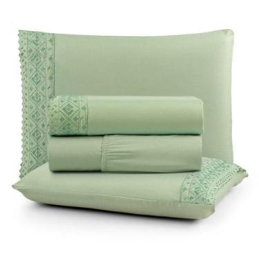 Imagem de Jogo De Cama Nobless Queen 04 Peças 100% Poliéster - Verde Folha - BIA