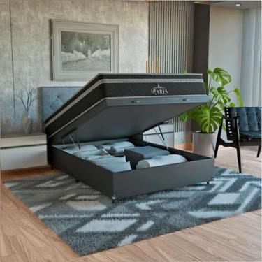 Imagem de Cama Box Baú Casal Couro Preto + Colchão Paris Molas Cores - eShop cas