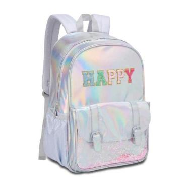 Imagem de Mochila De Costas Holográfica Metalizada Prata Happy - Clio