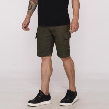 Imagem de Bermuda Masculina Cargo Sarja Elástica Bolsos Laterais Casual Confortável-Masculino