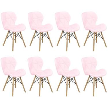 Imagem de Kit 08 Cadeiras Charles Eames Eiffel Slim Wood Estofada - Rosa Claro -