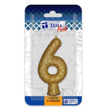 Imagem de Vela de aniversário Número Dourado Nº 6 com 10 un. - TAMAROZZI EMBALAG